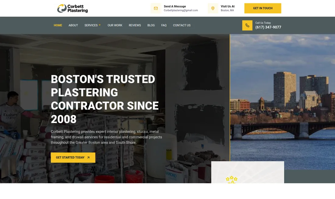 Corbett Plastering website screenshot