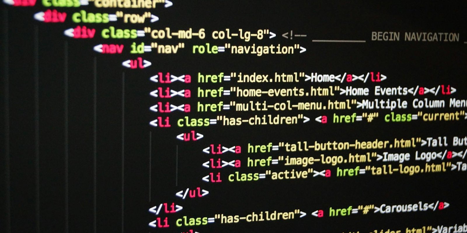custom website code on a computer screen