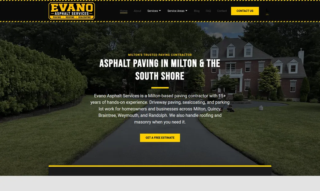 Evano Asphalt website on desktop