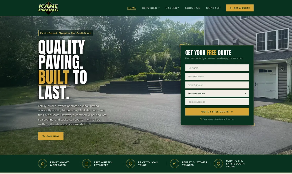 Example client website: Kane Paving