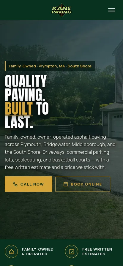 Example mobile client website: Kane Paving