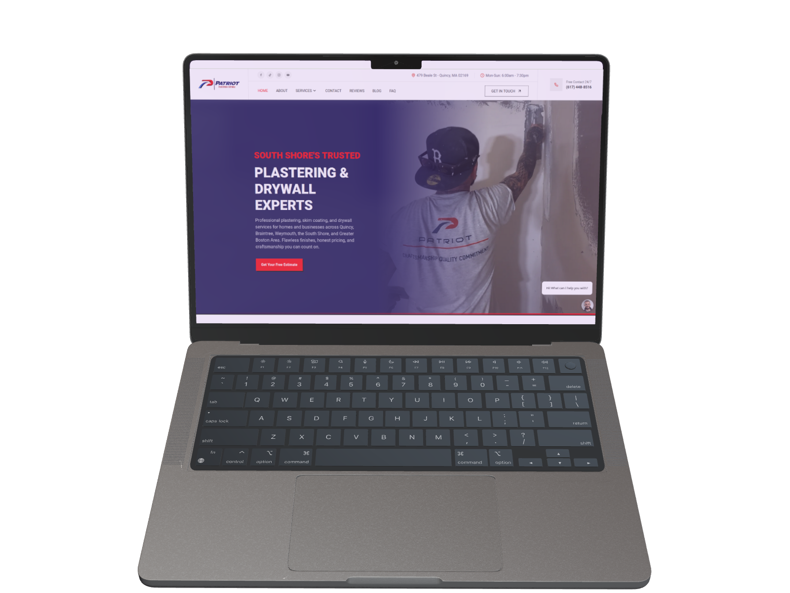 Patriot Plastering website on laptop